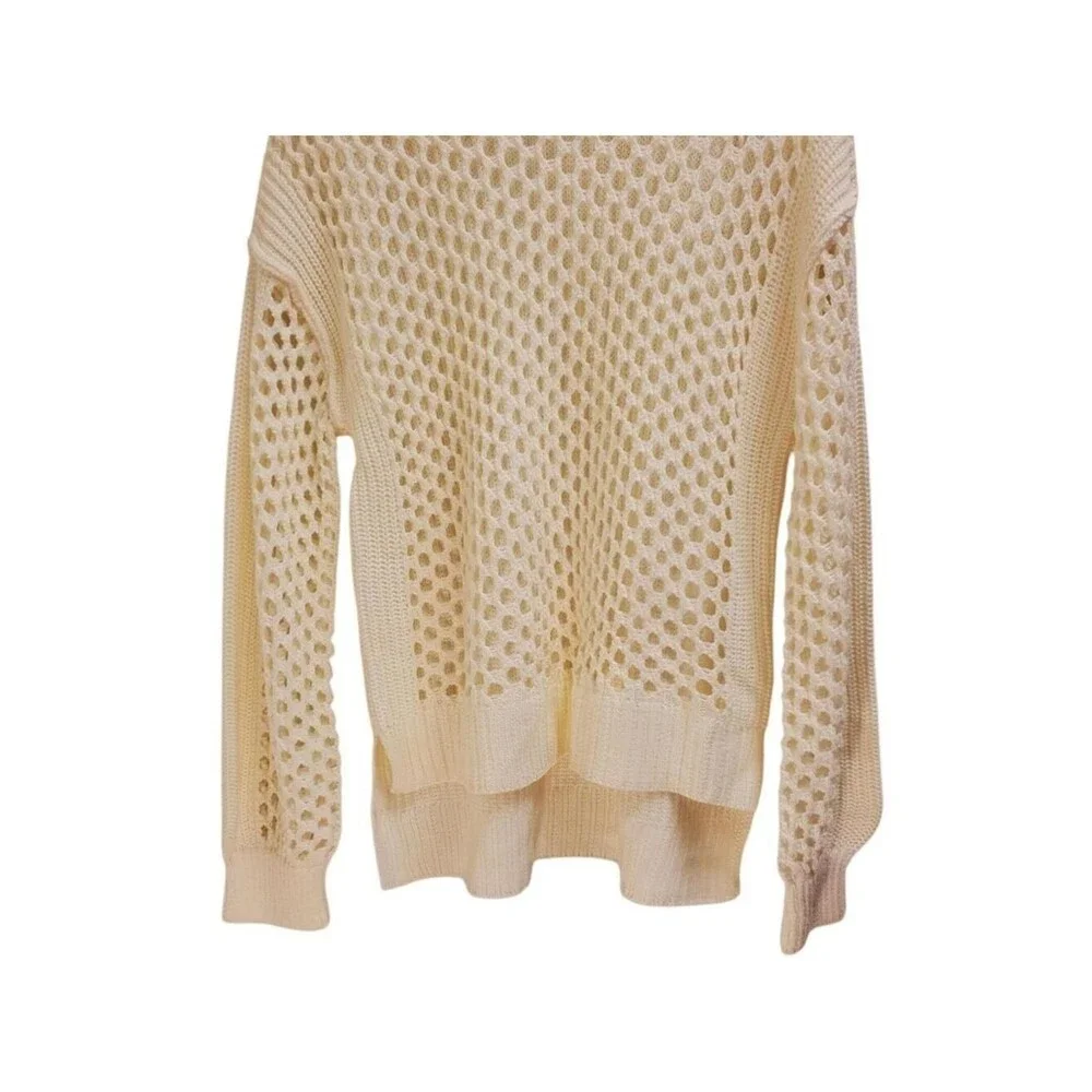 RACHEL Rachel Roy Cream Crew Neck Sweater Open-Knit Design